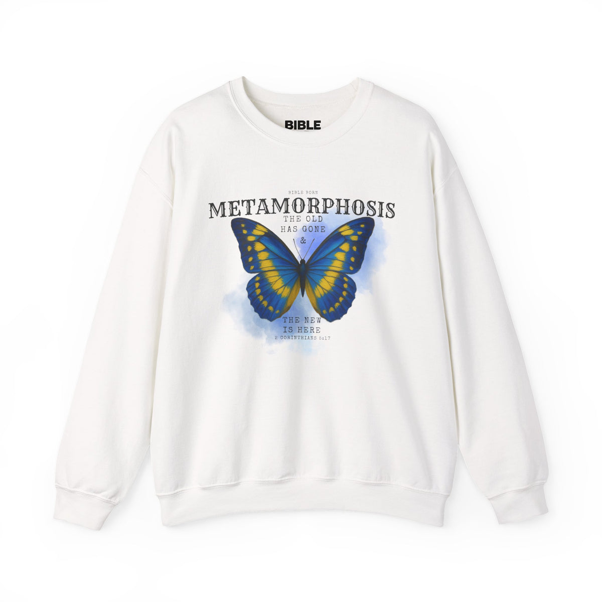 Metamorphosis Butterfly Crewneck Sweatshirt — Blue Yellow Graphic