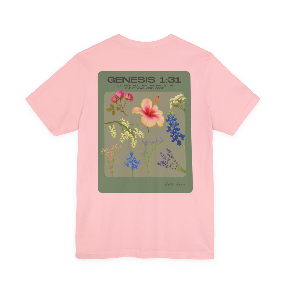 Floral Genesis 1:31 Tee — Botanical Scripture Short Sleeve Shirt