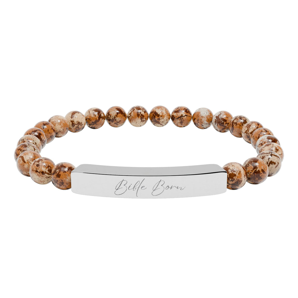 Christian Stone Stretch Bar Bracelet — Faith Engraved Reminder