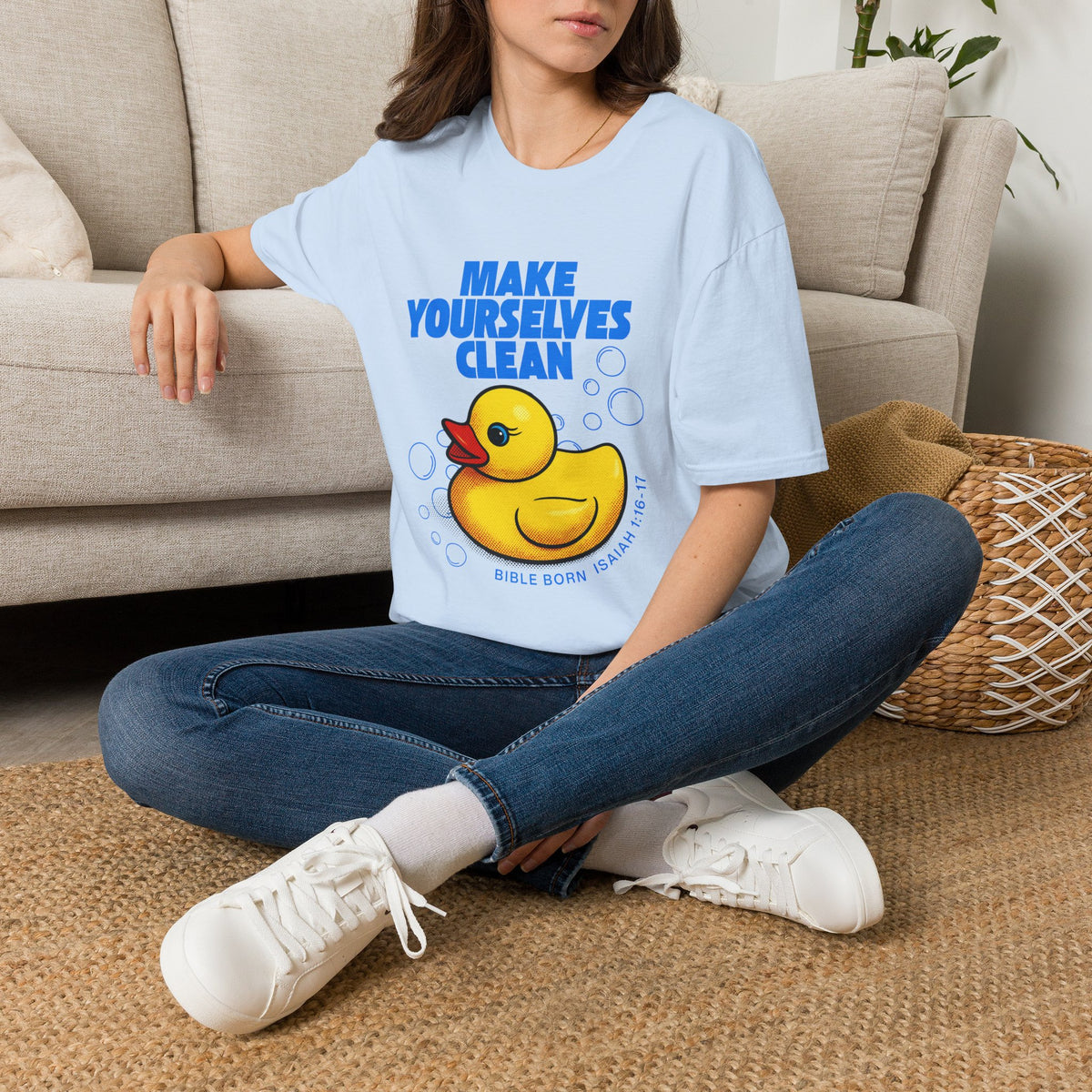 Make Yourselves Clean Rubber Duck T-Shirt | Christian Scripture Isaiah 1:16-17