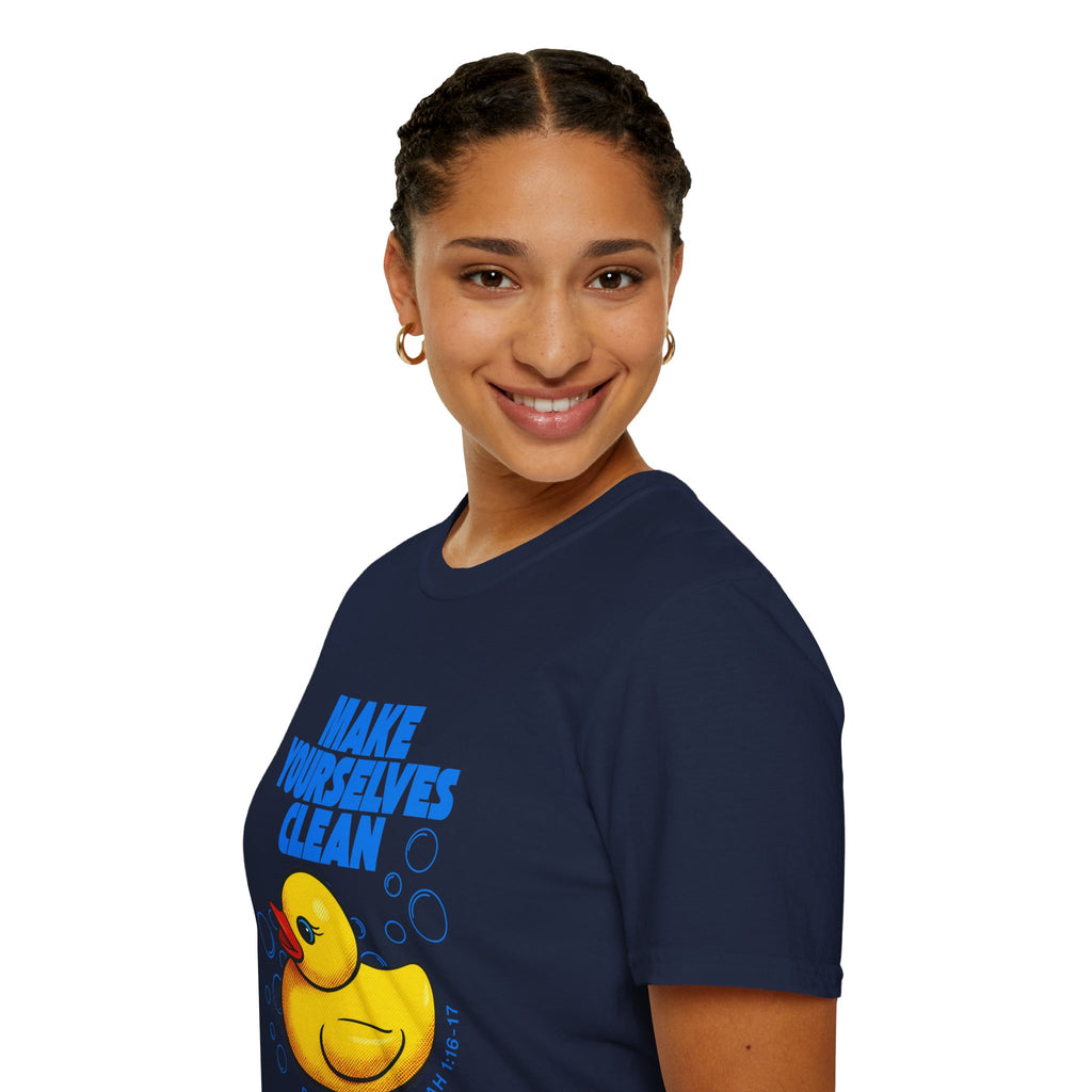 Make Yourselves Clean Rubber Duck T-Shirt | Christian Scripture Isaiah 1:16-17
