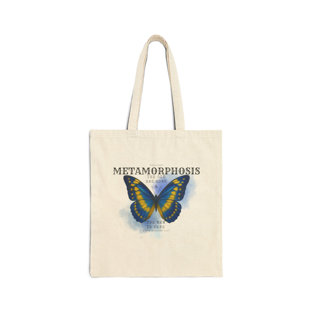 Metamorphosis Butterfly Cotton Tote Bag — 2 Corinthians 5:17