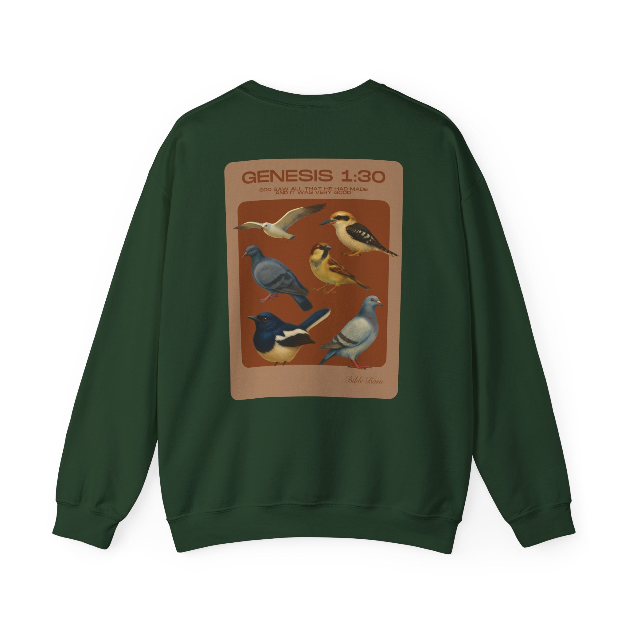 Birds of Creation Crewneck Sweatshirt — "Genesis 1:30" Vintage Bird Illustration