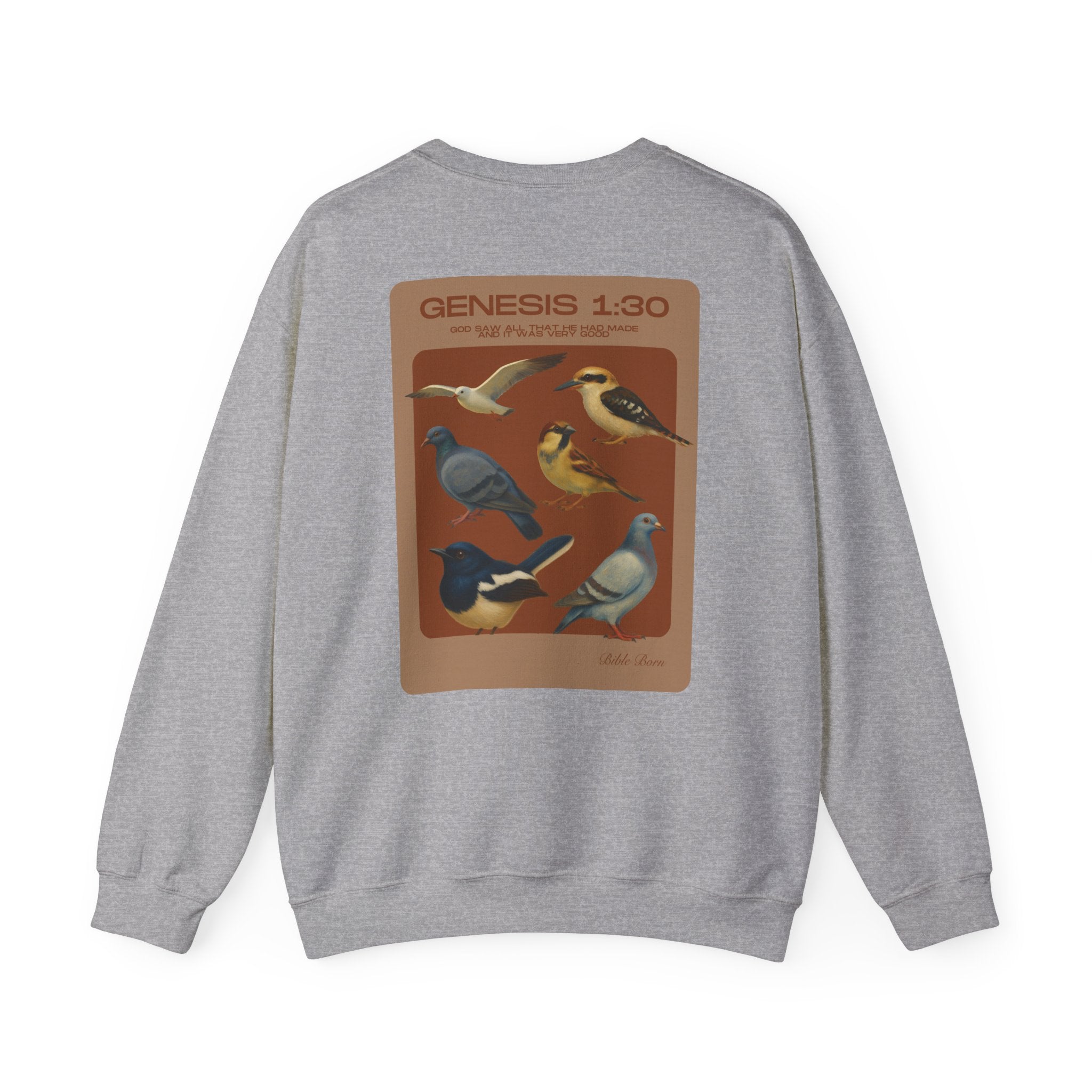 Birds of Creation Crewneck Sweatshirt — "Genesis 1:30" Vintage Bird Illustration