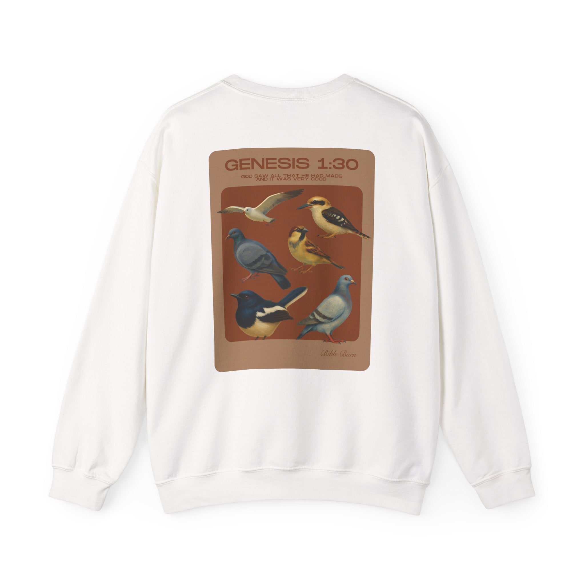 Birds of Creation Crewneck Sweatshirt — "Genesis 1:30" Vintage Bird Illustration