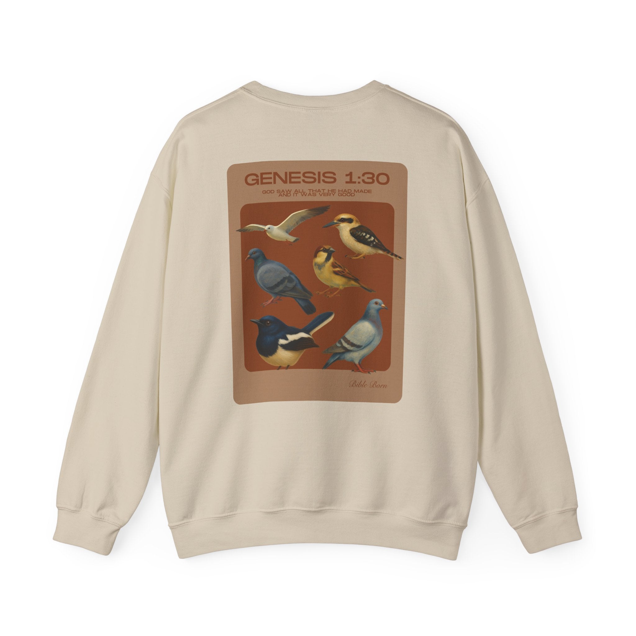 Birds of Creation Crewneck Sweatshirt — "Genesis 1:30" Vintage Bird Illustration
